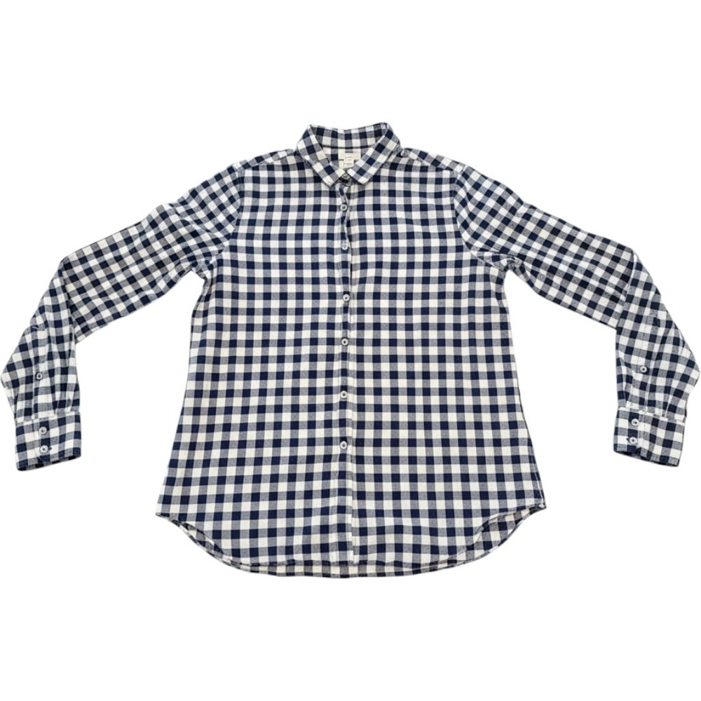 J.Crew Womens Navy Blue White Gingham Cotton Button Down Shirt B9491 Size M